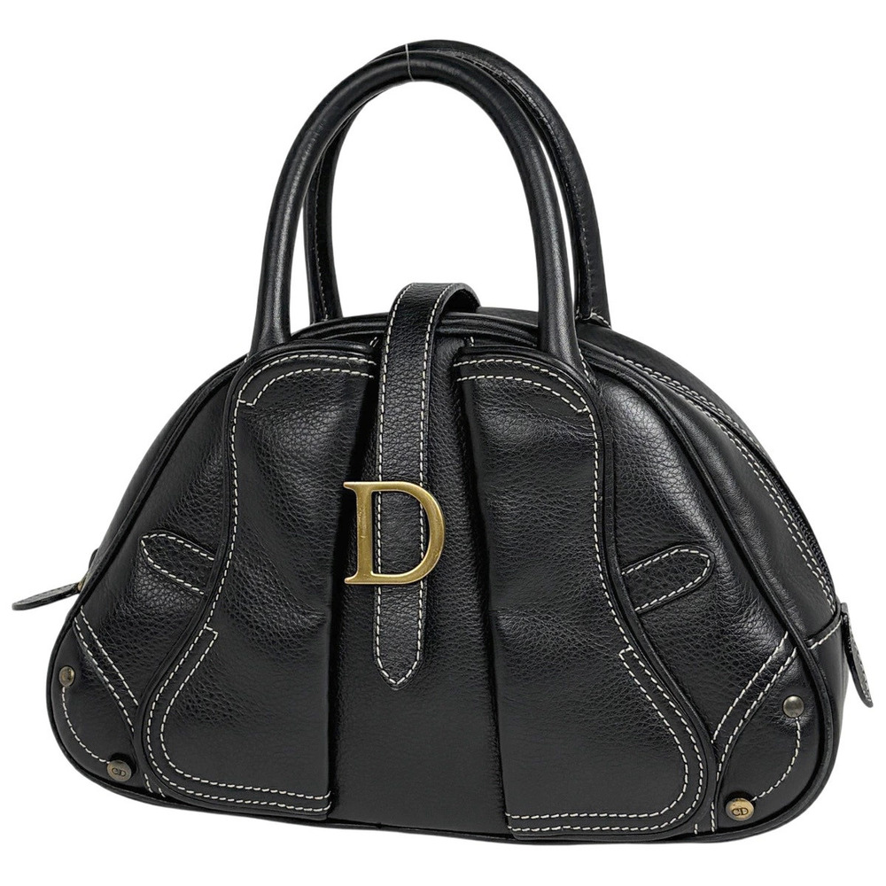 Christian Dior Double Saddle Handbag Leather Black
